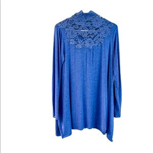 Soft Surroundings Blue Lace Mock Neck Long Sleeve Flowy Dress Medium